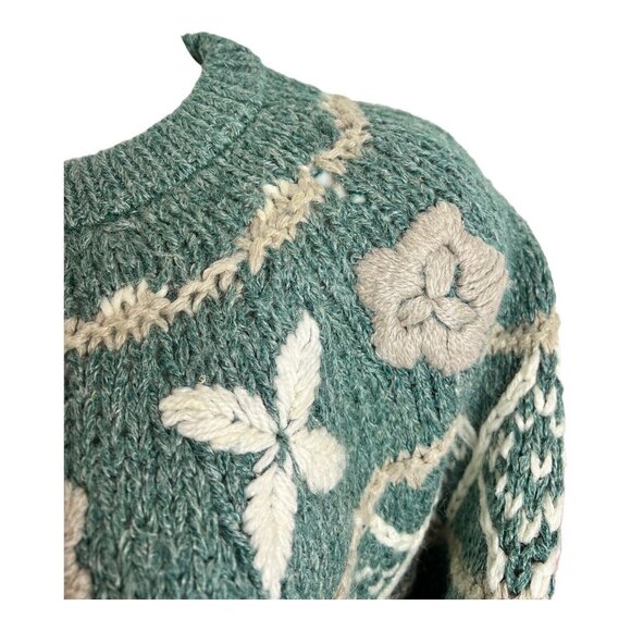 Shenanigans Hand Knit Womens S Cabincore Granny‎ Ramie Blend Green Sweater READ - Picture 3 of 10